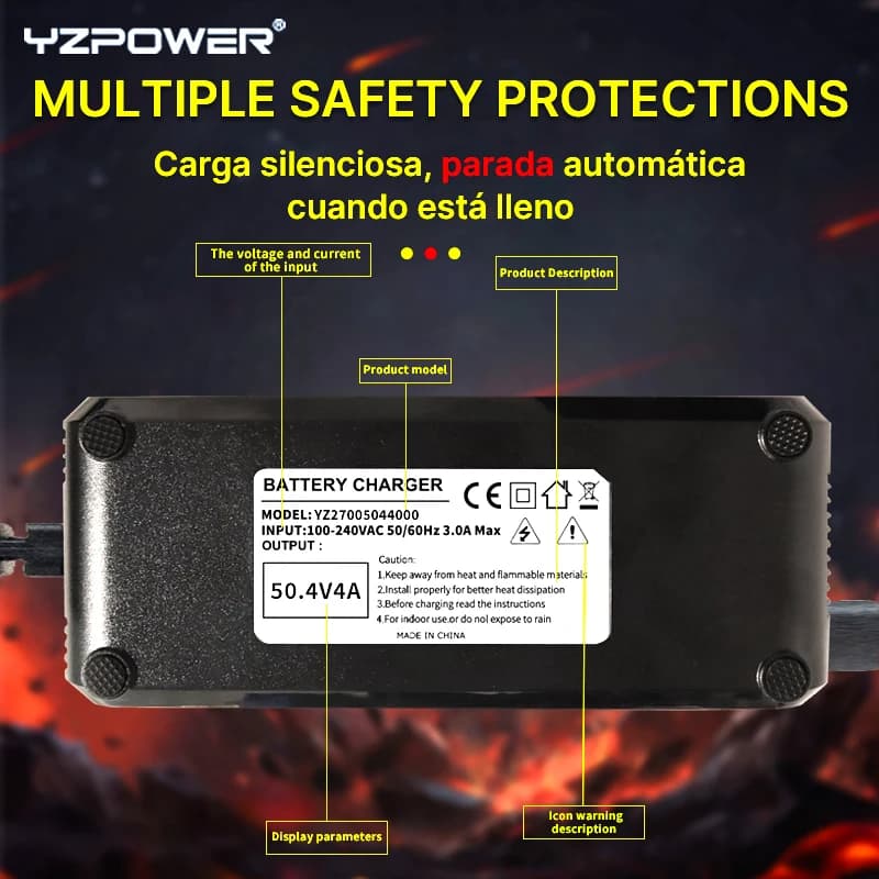YZPOWER 50,4 V 4A Lithium-Batterie-Ladegerät 12S intelligentes Schnellladen 44,4 V Lithium-Akku elektrische Geräte universell