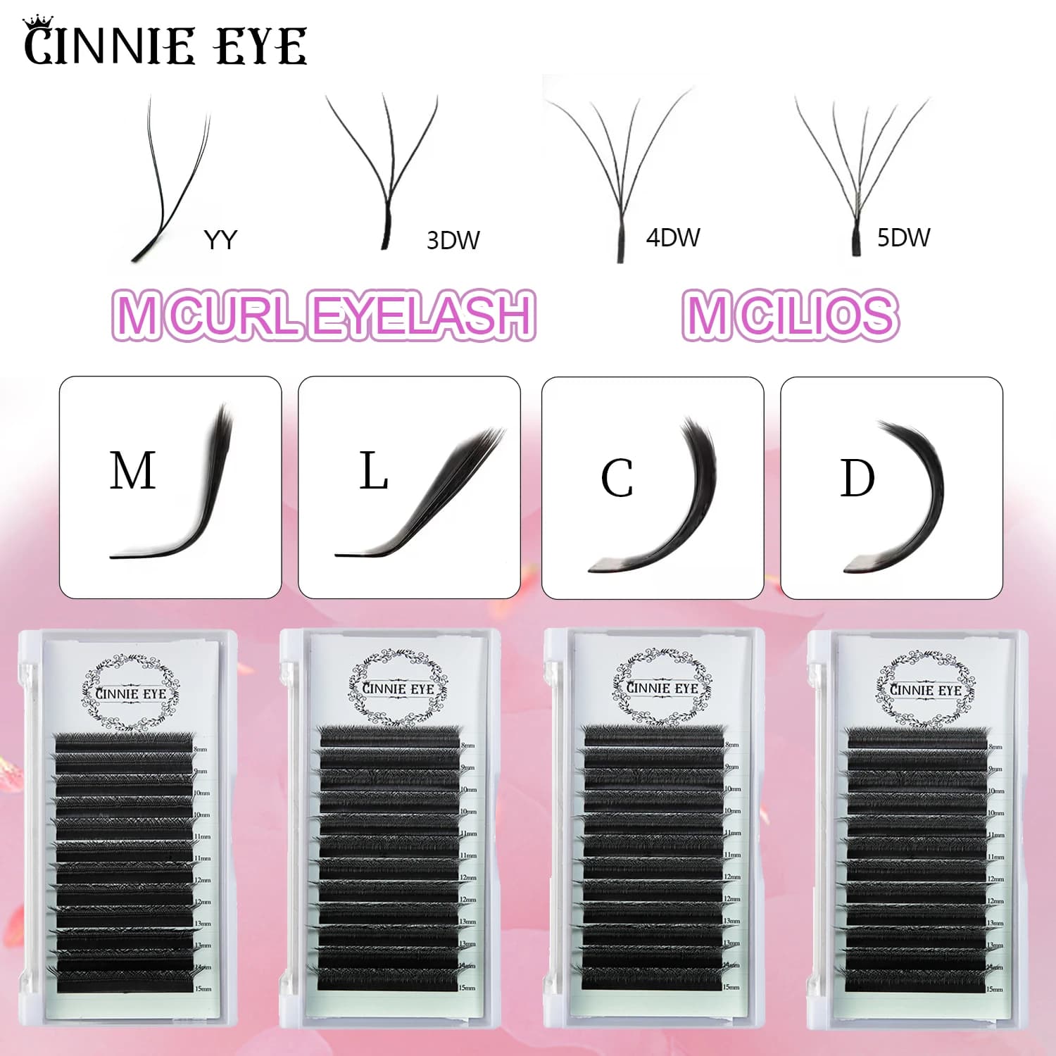 Neue 5DW M Curl Wimpernverlängerungen 4DW 2D YY Vorgefertigte Volumenfächer 7mm 3DW LU/L Einzelwimpernbündel Cilios 5W Naturhaar