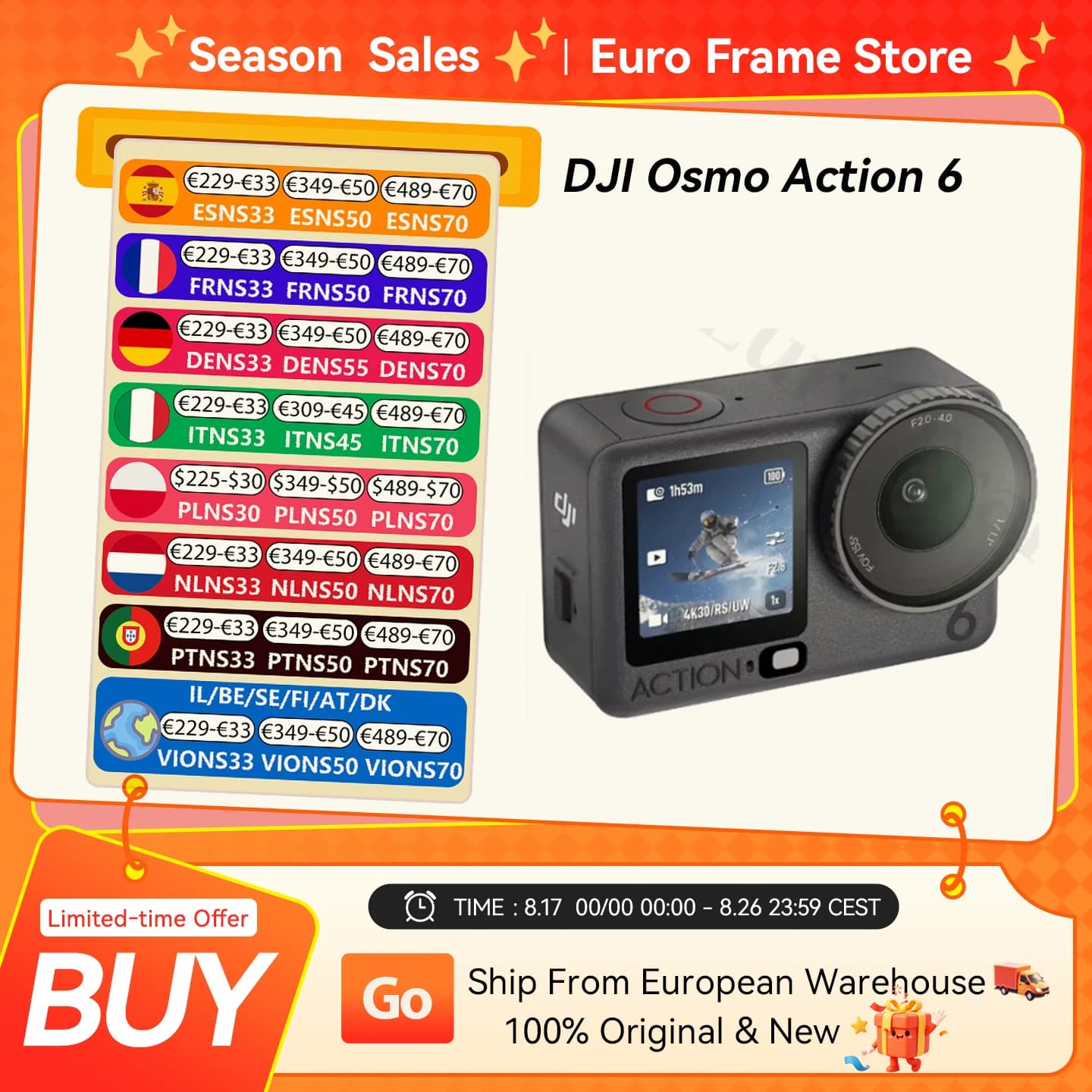 DJI Osmo Action 6 Action-Kamera mit variabler Blende, neuem 1/1,1-Zoll-Quadratsensor, neue 4K-Kamera mit freier Zuschnittfunktion.