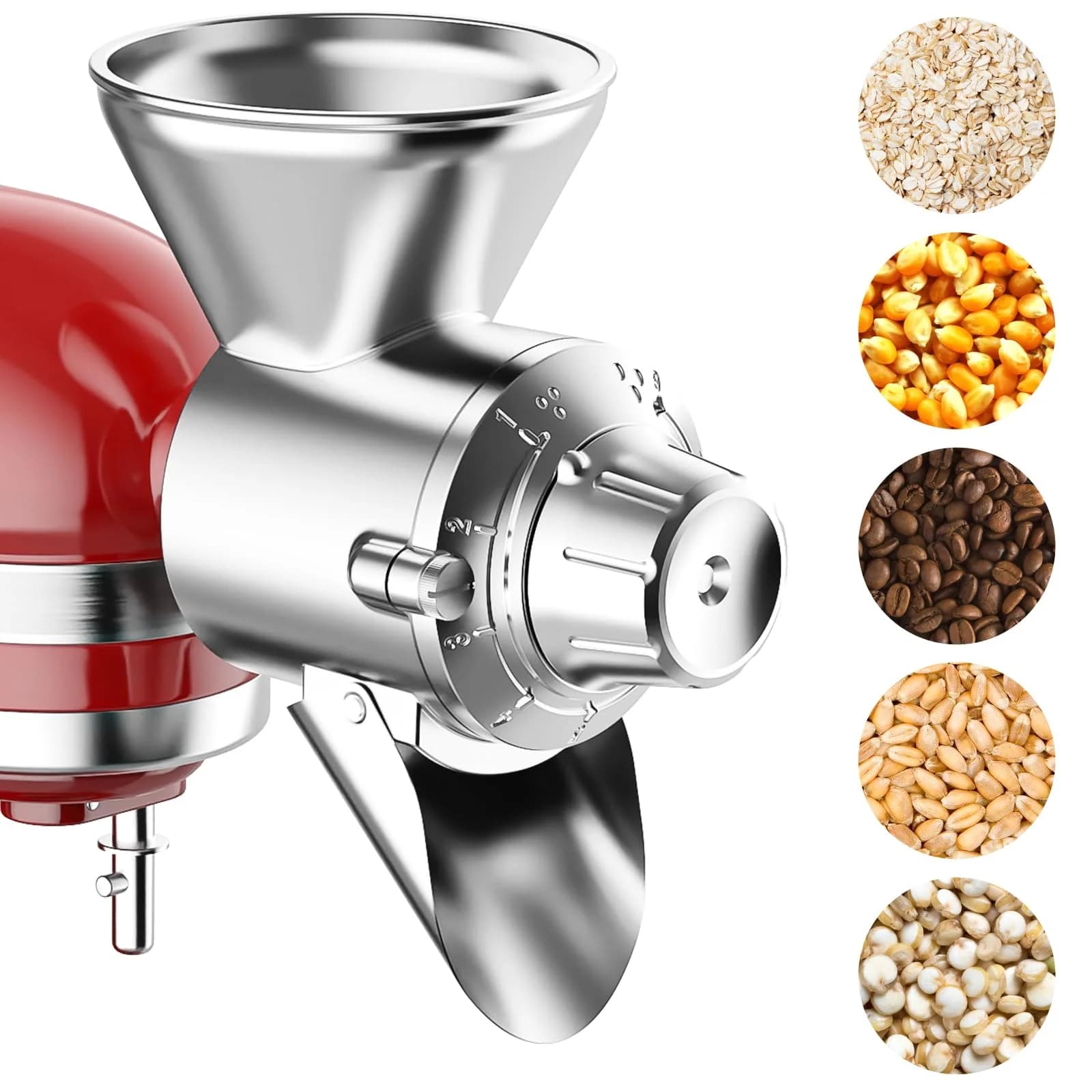 Metallgetreidemühraufsatz für Kitchenaid-Standmixer, 9-stufige Getreidemühle, Mehlmühle, passend für nicht fettige, trockene Getreide, Mais,
