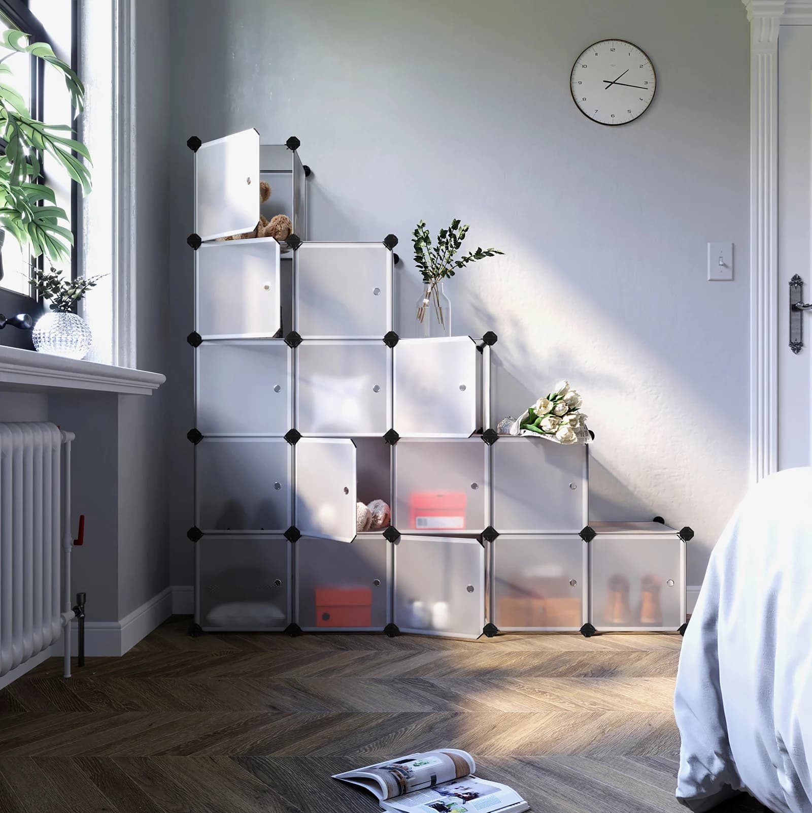 SONGMICS Kleiderschrank LPC44BS 16 Würfel DIY Regalsystem Kleiderschrank, weiß