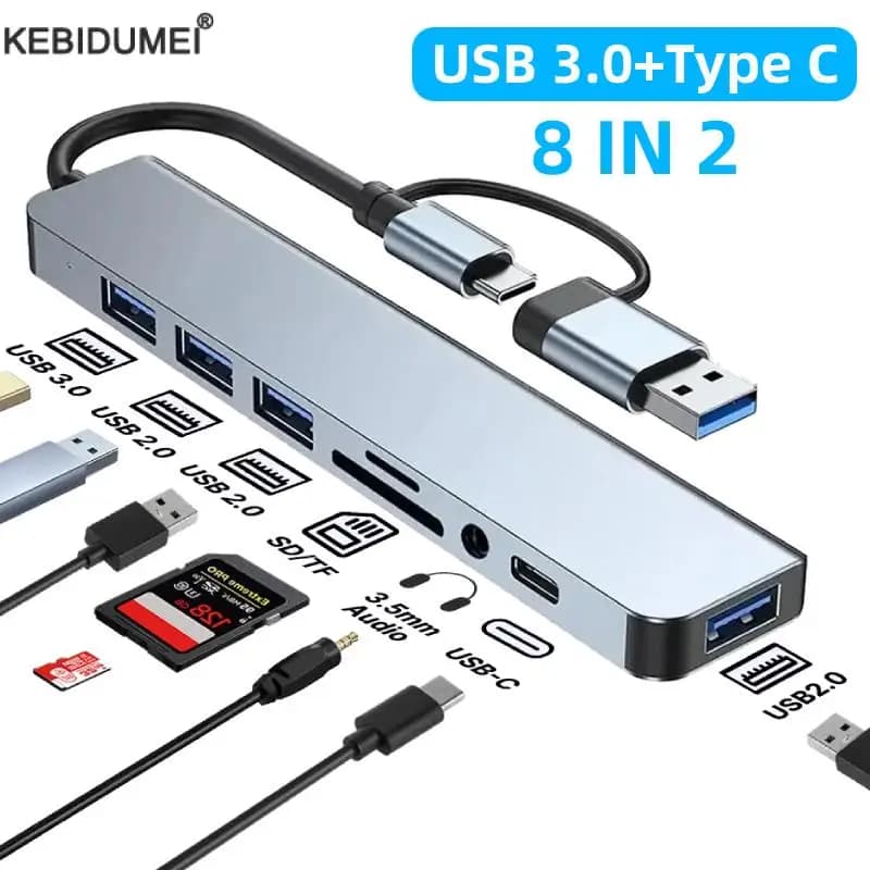 USB 3.0 Typ C Adapter Docking Ststion USB 2.0 Port TF SD Kartenleser Audioausgang Multi-Hub Splitter für MacBook Pro Computer