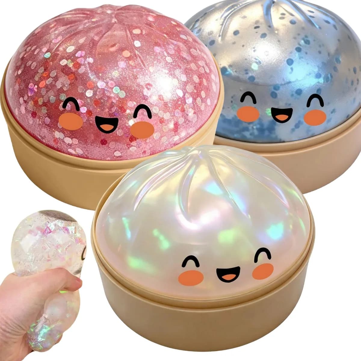 Premium Squishy Dampfbrötchen-Dumpling-Spielzeug, langsam aufsteigender Glitzer-Stressball, dehnbares Entspannungs-Fidget-Spielzeug, Schreibtisch-