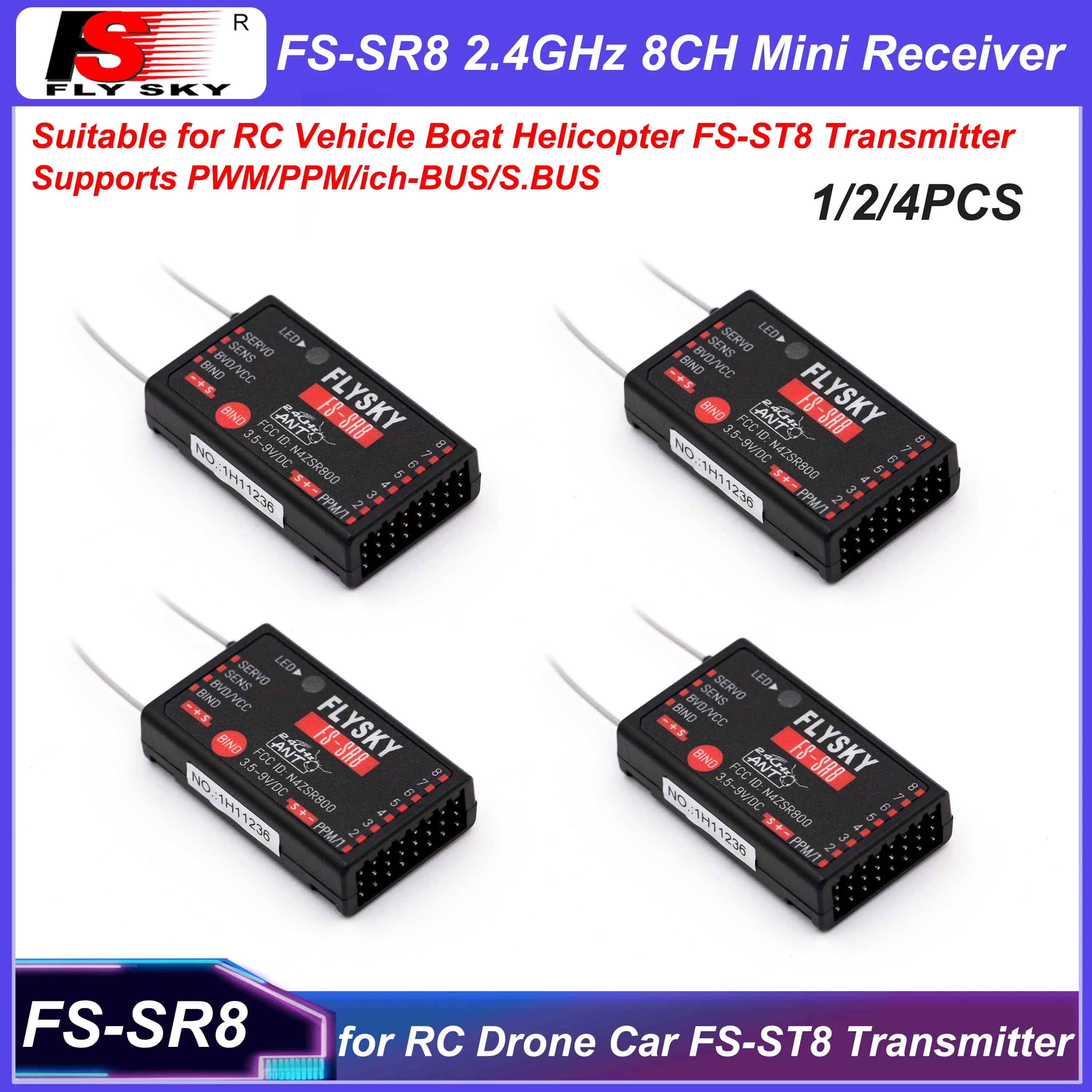 1/2/4PCS FLYSKY FS-SR8 2,4 GHz ANT Mini Empfänger Fernbedienung für FS-ST8 Radio Sender RC auto Flugzeug Hubschrauber FPV Drone