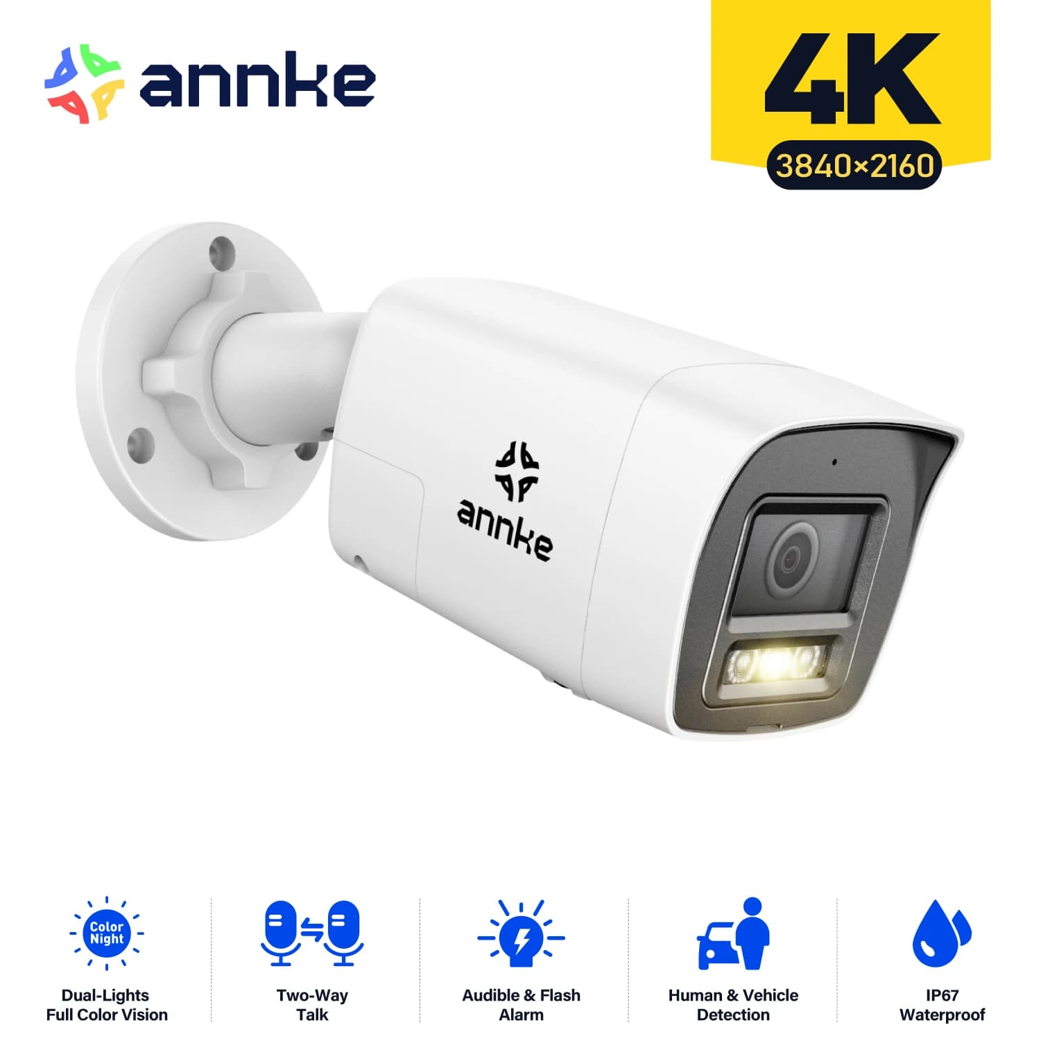 Annke 8MP 4K HD IP-Sicherheitskamera Poe Dual Light Audio Feste Bullet-Kamera Erkennung menschlicher Fahrzeuge 256G SD-Speicher ONVIF IP67