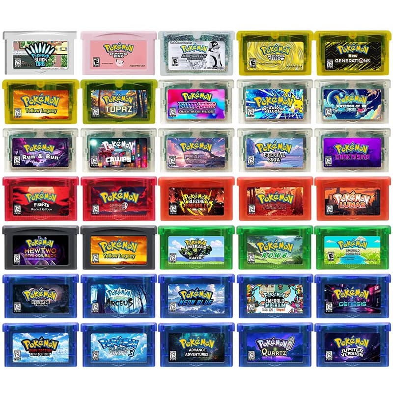 GBA Game Cartridge Pokemon Series Cawps Emerald Seaglass Rouge Recharged Yellow Lunar Dark Violet Videospielkonsolenkarte