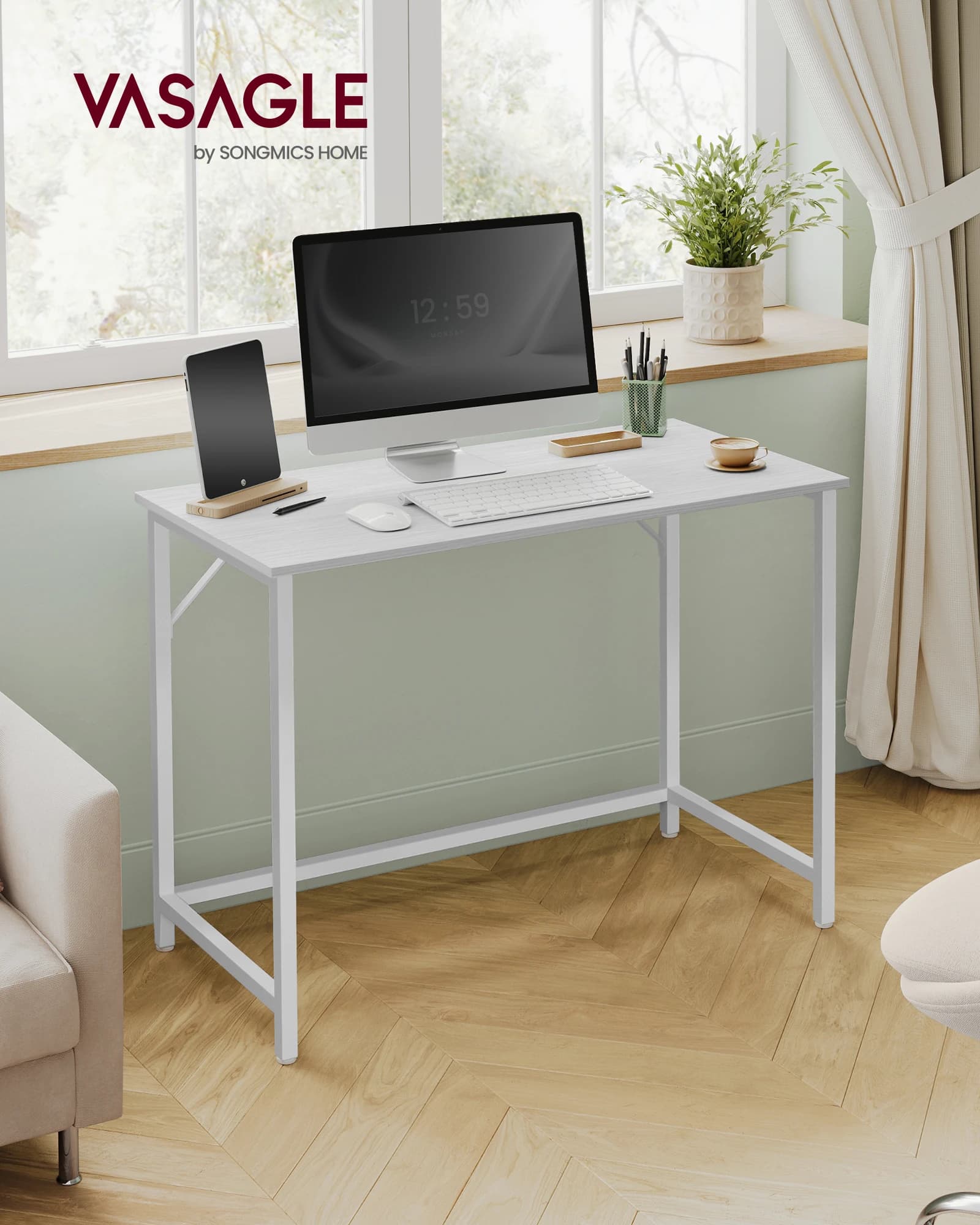 VASAGLE Schreibtisch, Kleiner Computertisch, Bürotisch, für Arbeitszimmer, Schlafzimmer,moderner Stil, Metallgestell
