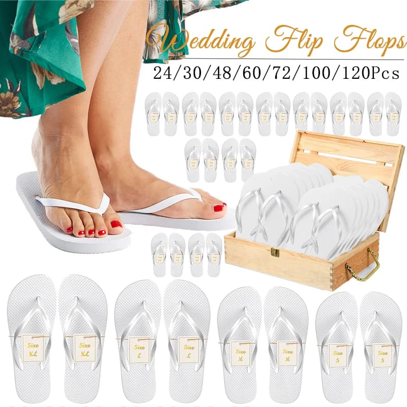 24-60 Paar Hochzeits-Flip-Flops für Gäste, Großpackung Hotel-Spa-Hochzeitssandalen, Hausschuhe in verschiedenen Größen, Gastgeschenke für