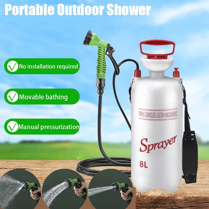 4/8L tragbare Dusche für Camping, Outdoor-Dusche mit 3 m Schlauch für Reisen, Wandern, Multifunktions-Sprühgerät für die Bewässerung,