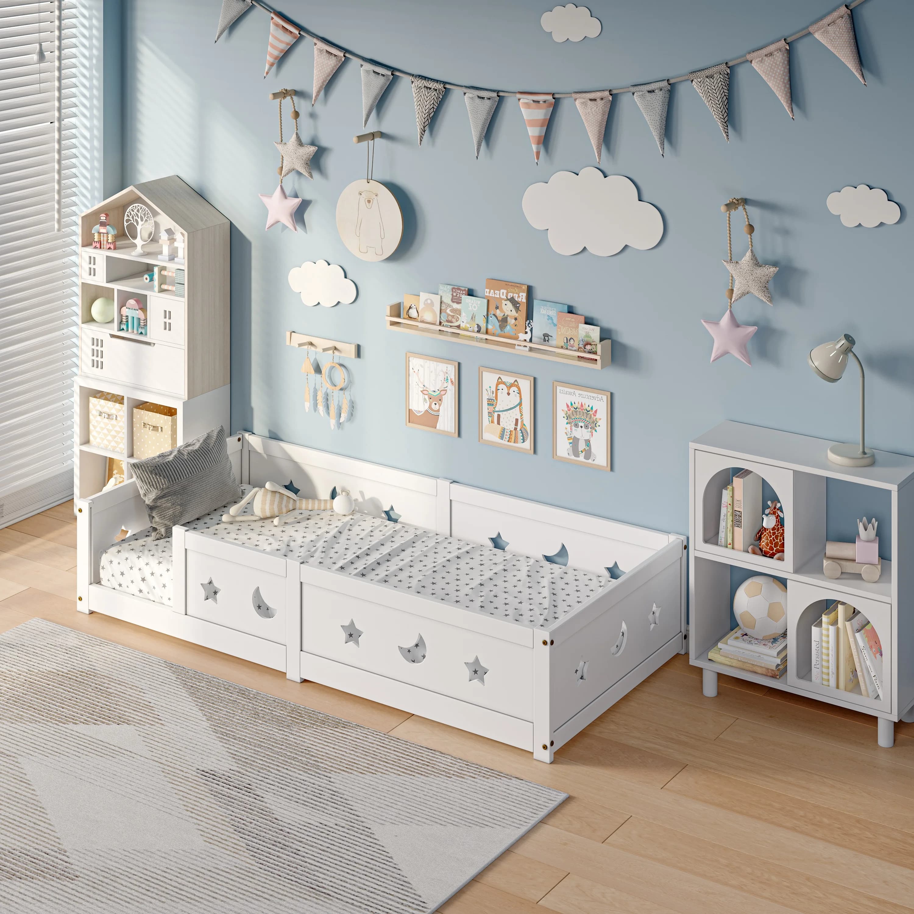 RosahqndaKids Kinderbett Massives Montessori Holzbodenbett mit Fallschutz - Sicheres Kleinkinderbett - Skandinavisches Design