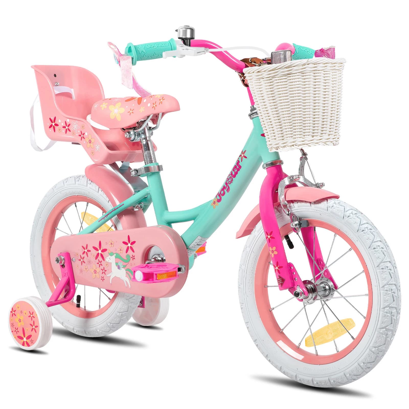Joystar Mädchen Fahrrad für 2-9 Jahre alte Kinder, 12 14 16 18 Zoll Kinder fahrrad mit Stützrädern, Luft schlangen, Korb und Puppen sitz