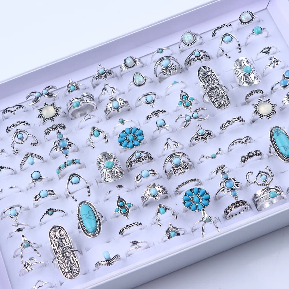 20/30 Teile/los Vintage Boho Glas Türkis Ringe Mode Frauen Urlaub Stil Täglichen Festival Schmuck Party Dekoration Geschenke