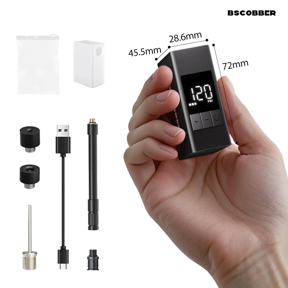 BSCOBBER Tragbare Luftpumpe A3S Fahrrad Digitalanzeige Schrader Presta Reifen Elektrischer Reifenfüller 120PSI Minipumpe