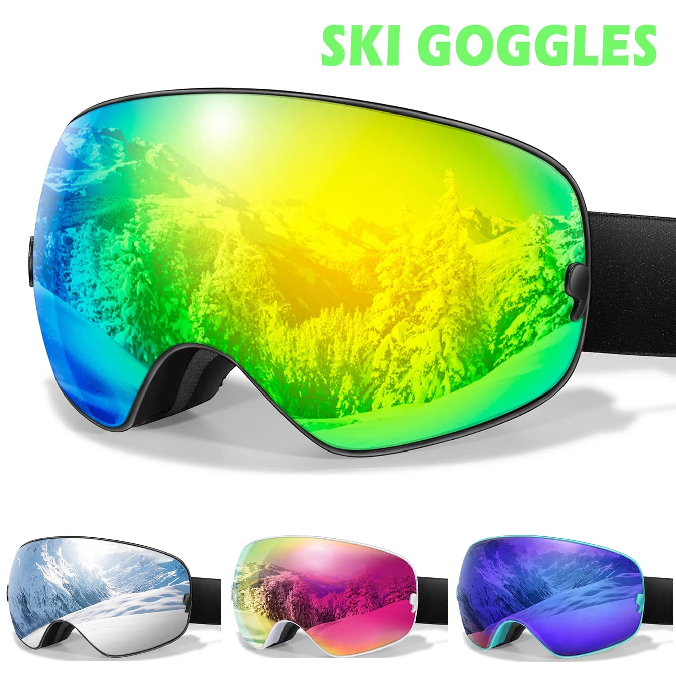 Antibeschlag-Skibrille mit Linsen für Männer und Frauen – Skifahren, Snowboarden, Outdoor-Sportarten, UV-Schutz