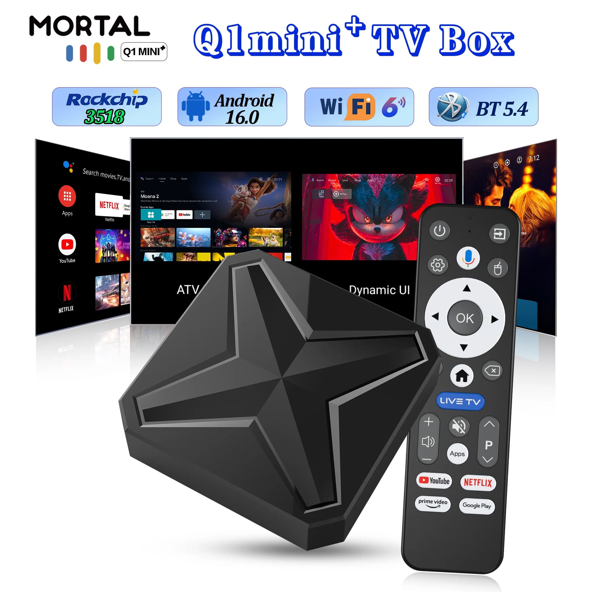 Q1 mini+ 8K HD Smart Android TV Box 2GB 16GB Streaming Media Player RK3518 BT5.4 Wifi 6 Google Sprachassistent Set-Top-Box