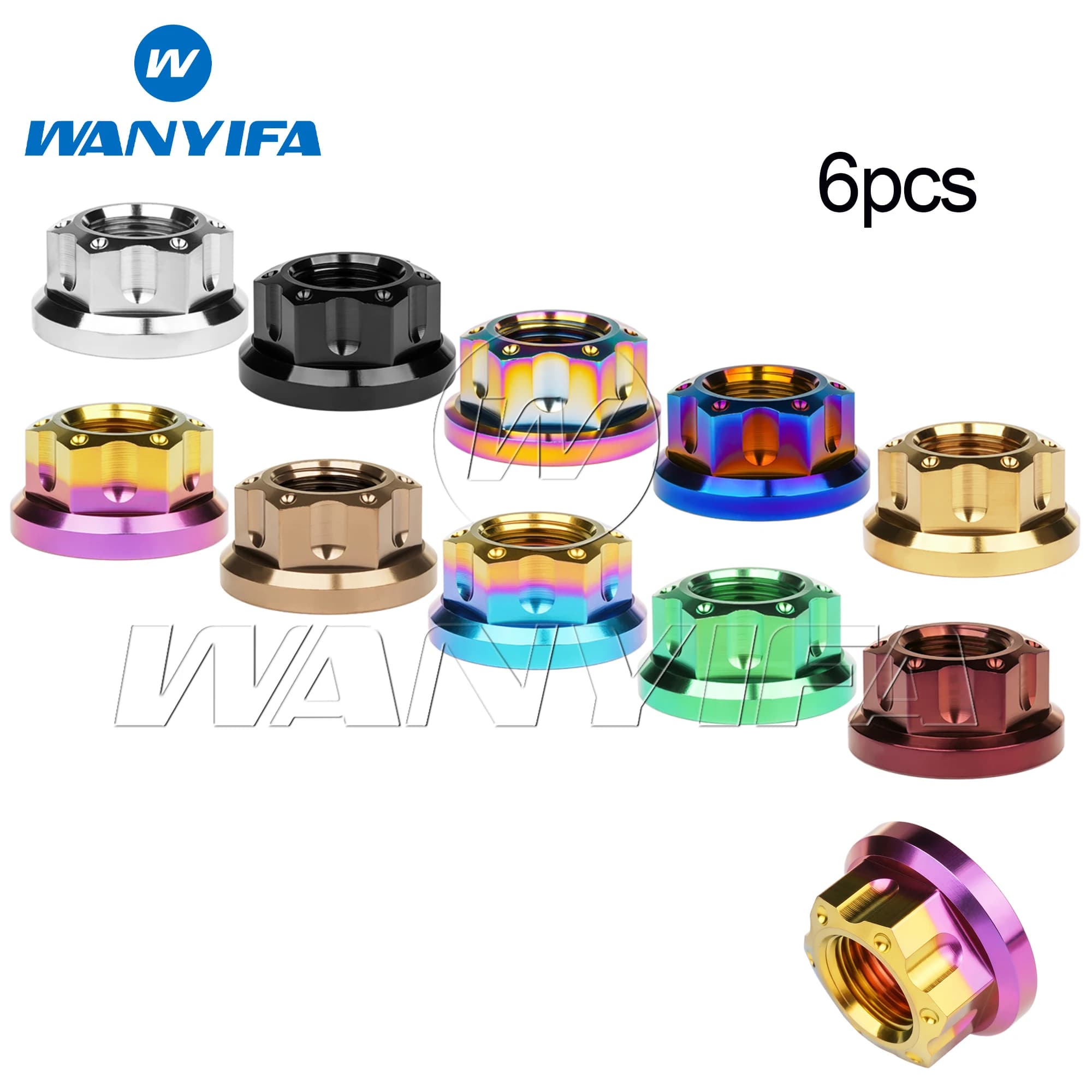Wanyifa 6 Stück Titanmuttern M6 M8 M10 M12 M14 M16 Fancy Hinterachse Flanschmutter für Motorrad RC Autozubehör Ti-Befestigungselemente