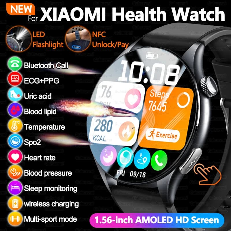 Für XIAOMI 2025, neue EKG + PPG-Smartwatch, präzise Harnsäure, Blutfette, Druck, Körperanalyse, Smartwatch für Männer, BT-Anruf, NFC-Uhren