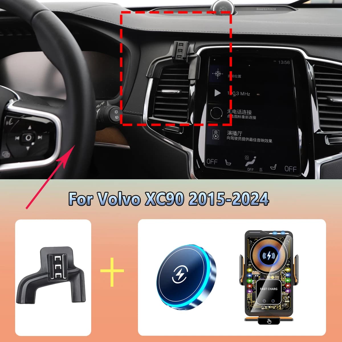 Auto-Handyhalterung für Lüftungsschlitze, kompatibel mit Volvo XC90 2015-2024, kabelloses Laden, Magsafe-Halterung