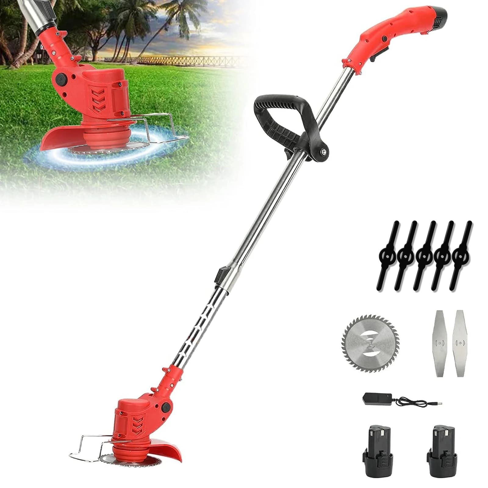 Schnurloser 550 W bürstenloser Rasenmäher, Rasentrimmer, teleskopischer elektrischer Garten-Strimmer, verstellbare Stange, Elektrowerkzeug