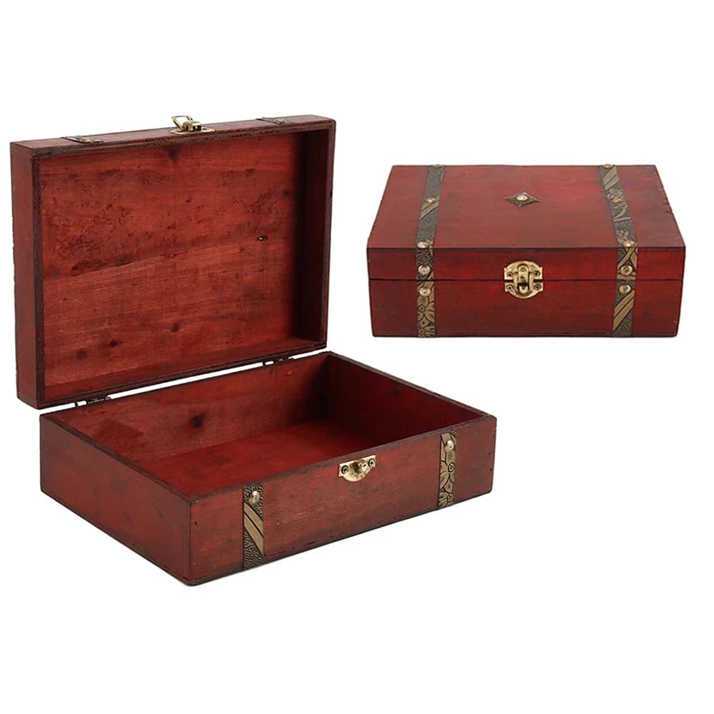 Klassische Holzkiste Retro Holz Aufbewahrungskoffer Schatz Schmuck Container Organizer Pirat Schmuck Schmuckstück Vitrine Klappbox