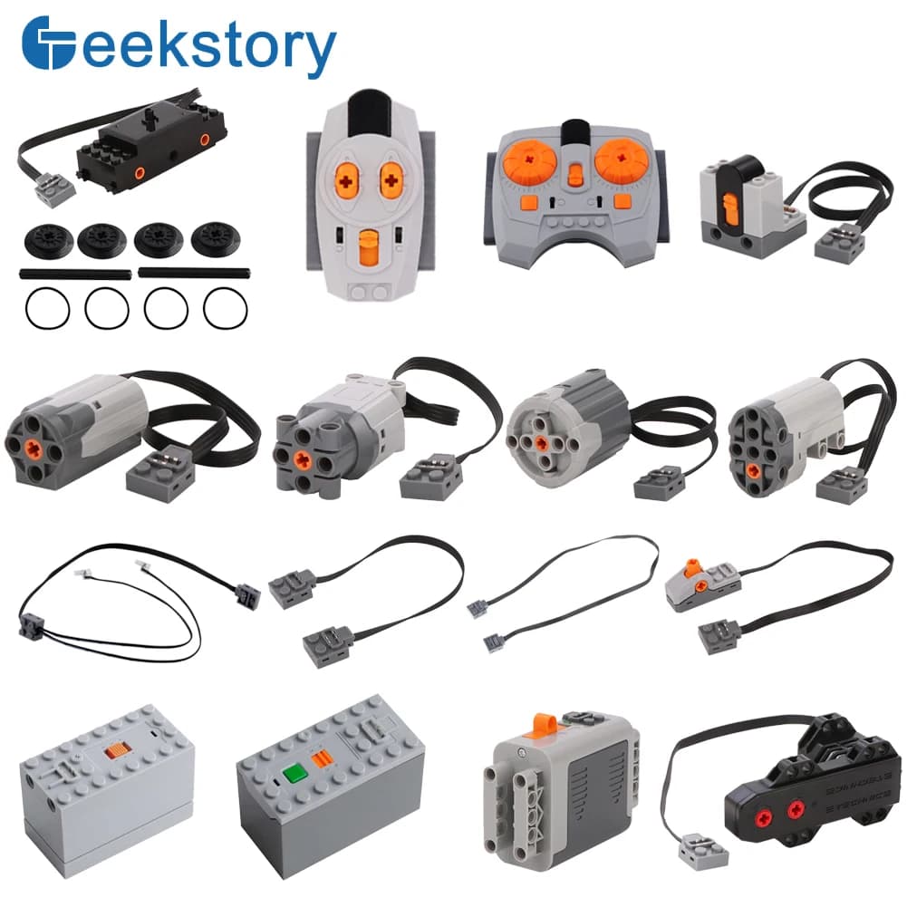 MOC Power Funktionen Servo Zug Motor Batterie Box Schalter Licht IR Fernbedienung Empfänger Technische Teile Set Bausteine