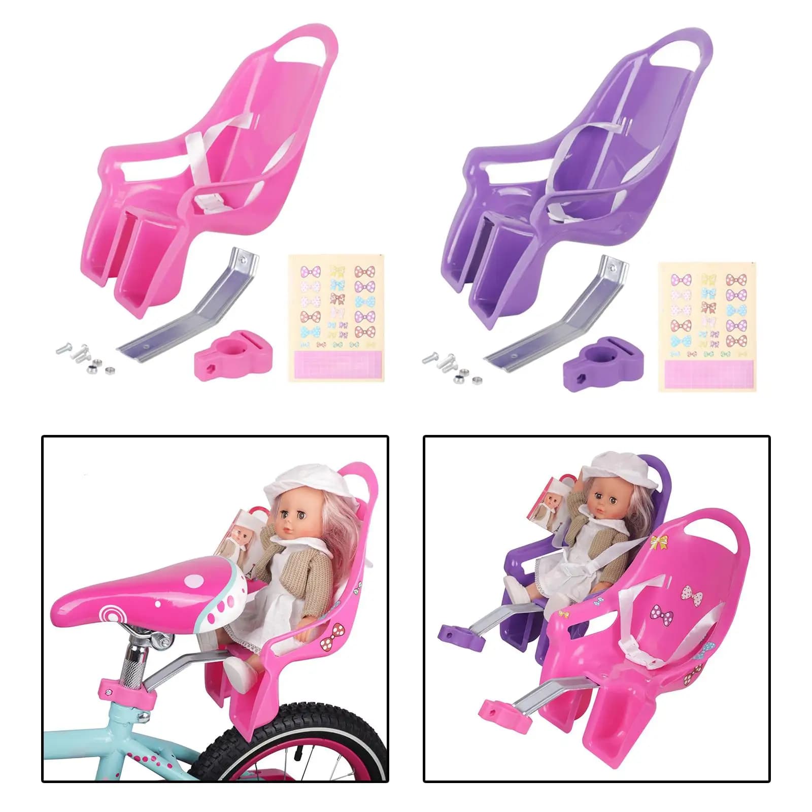 Mädchen Fahrrad Puppe Sitz mit DIY Aufkleber Kinder Fahrrad Dekoration Universal Puppe Fahrrad Sitz Fahrrad Zubehör für Mädchen