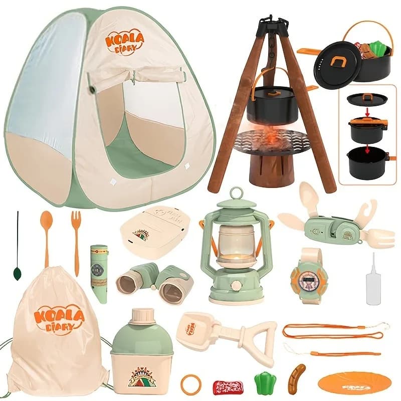 Kinder Camping Set Spielzeug Outdoor Explorer Kit Rollenspiel OPTIONAL Zelt Lagerfeuer Fernglas Uhrentasche Geburtstagsgeschenk für Jungen Mädchen