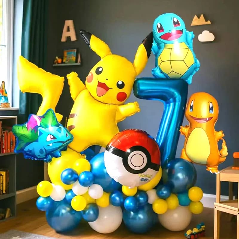 Cartoon Pikachu Themen-Folienballons Set Latexballons Kindergeburtstag Partydekoration Zahlenballons Zubehör Geschenke
