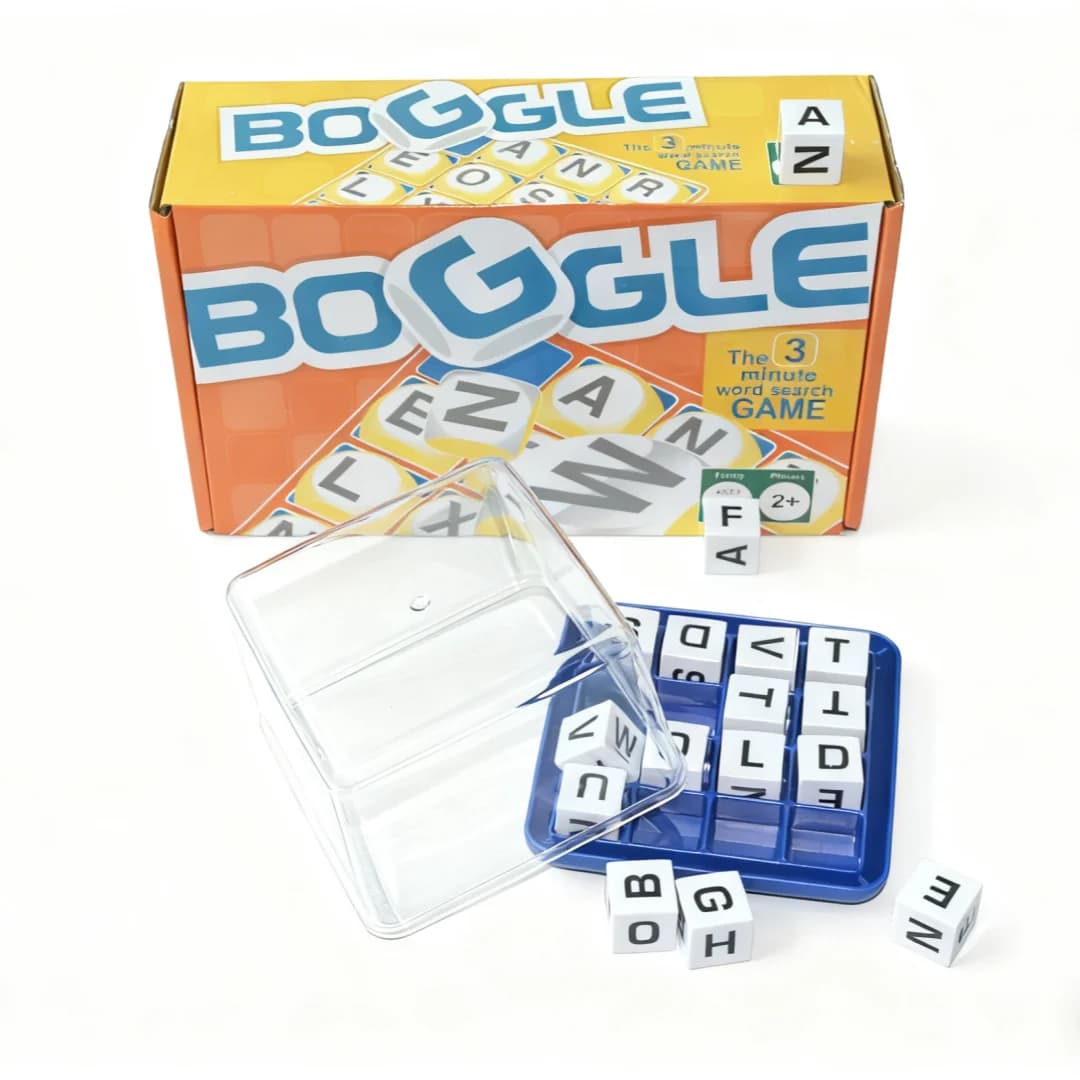 Boggle: Das schnelle 3-Minuten-Wortfinderspiel mit Würfeln, Wortbuchstabierspiel, Würfelbuchstabierspiel, Buchstabenpuzzle, interaktives Brettspiel,