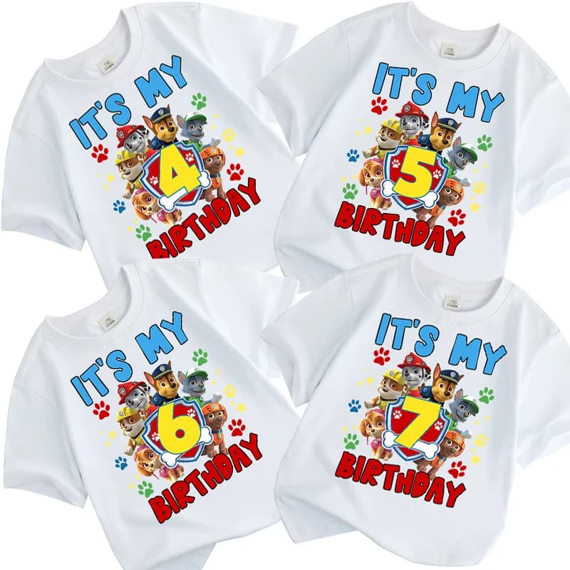 Paws Patrols T-Shirt Sommer Weiß Kinder Kurzarm Tops Baumwolle Kleidung Cartoon Anime Kinder Kawaii Süßes Geschenk Atmungsaktiv Weich