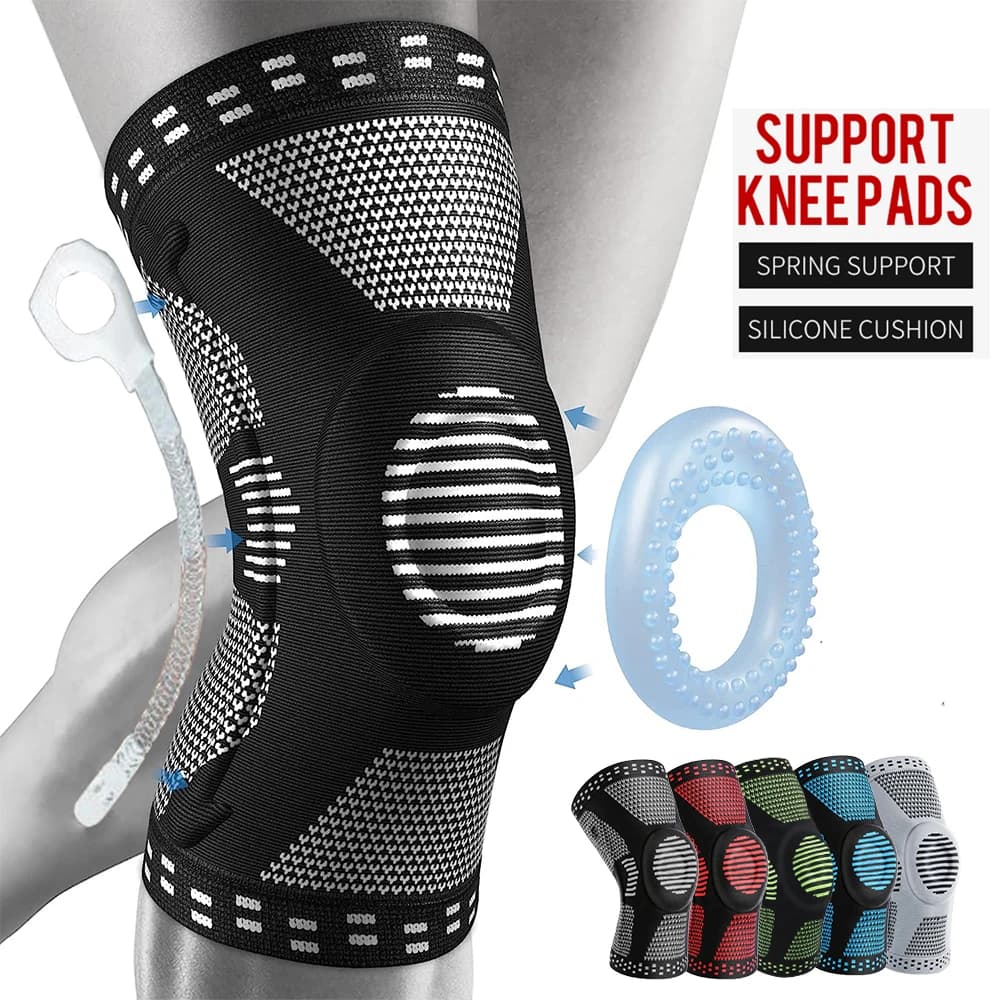 1/2 Stück Sport-Kompressions-Kniebandage Kniescheibenschutz Gestricktes Silikon-Federbeinpolster für Radfahren Laufen Basketball Fußball