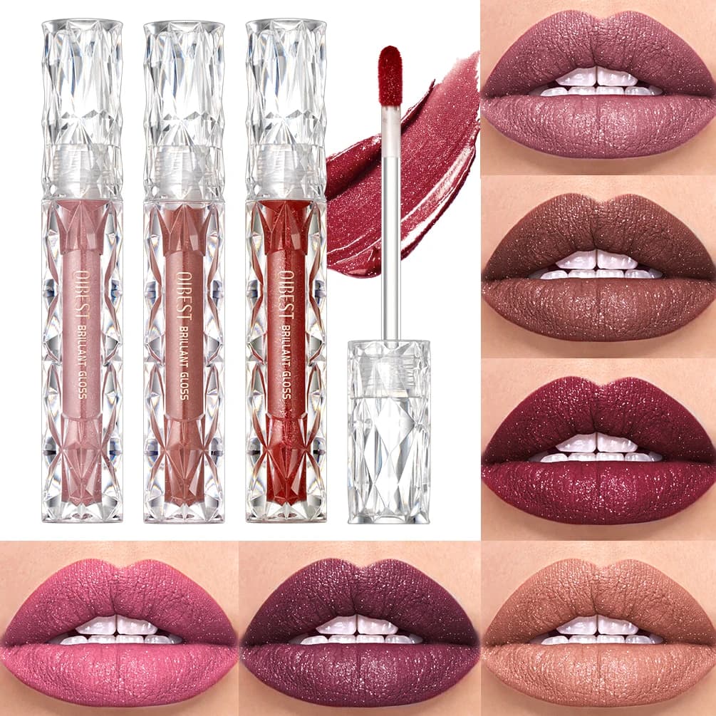 QIBEST Wasserdichter Diamant-Schimmer-Glitzer-Lipgloss, mattflüssiger Lippenstift, glänzende Perlen-Lippenglasur, langlebiges LipTint-Damen-Make-up