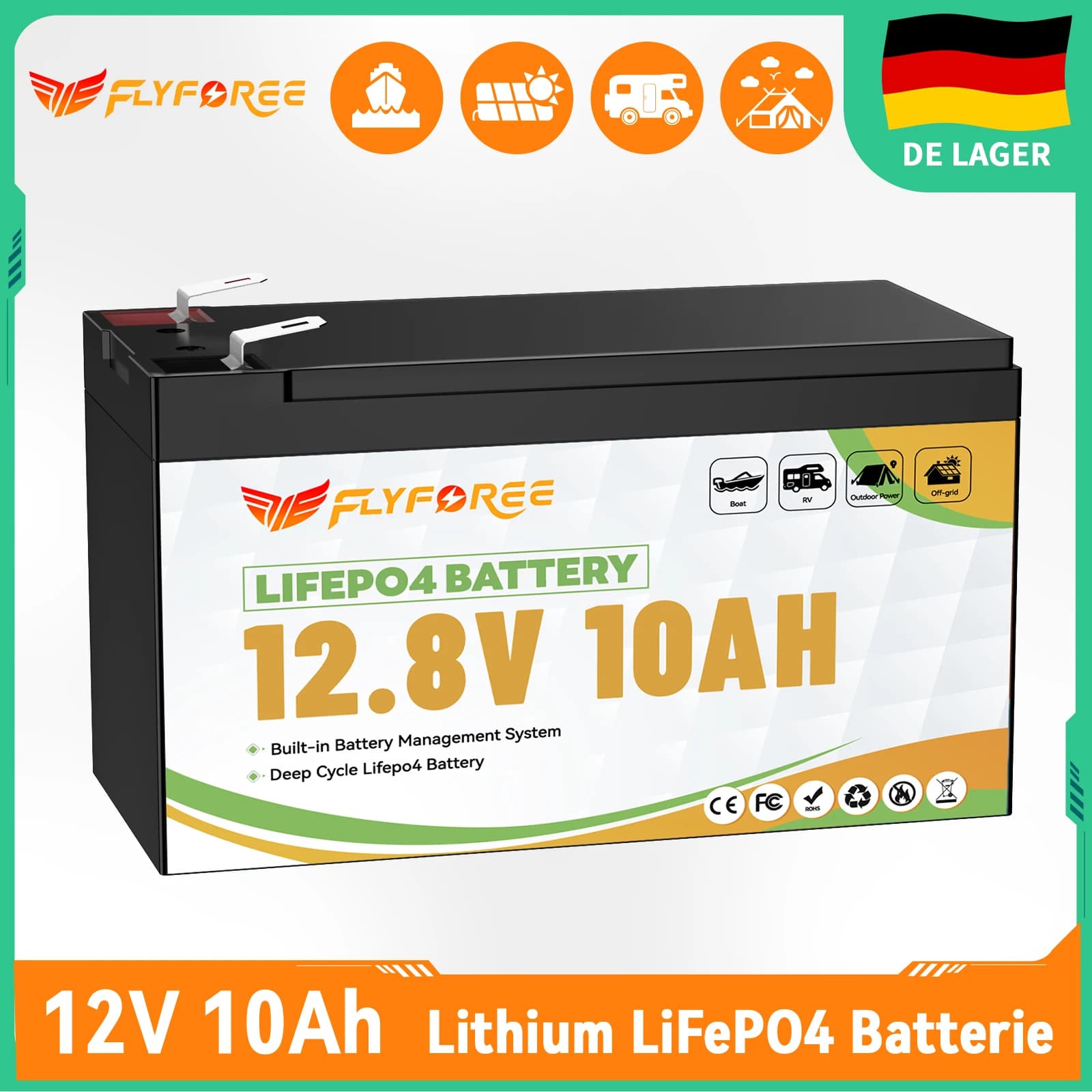12V 10AH LiFePO4 Lithiumbatterie mit BMS 4000+ Deep Cycles wiederaufladbare Lithiumbatterie für Fischfinder-Licht, Kinderauto, Camping