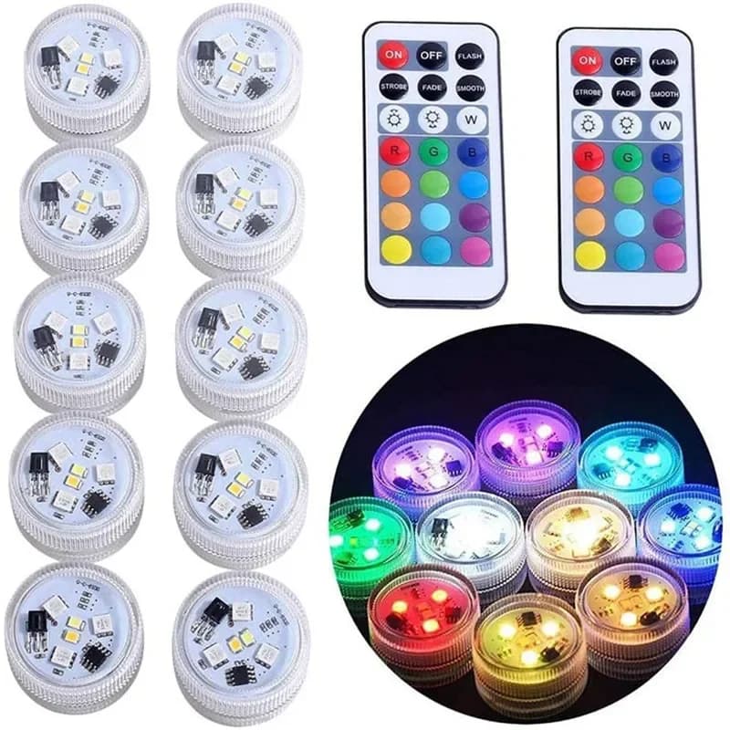 Batteriebetriebene LED-Unterwasserbeleuchtung, ferngesteuert, 16 Farben, Tauchlicht, RGB-Teelampe zum Jäten, Weihnachten, Valentinstag, Party