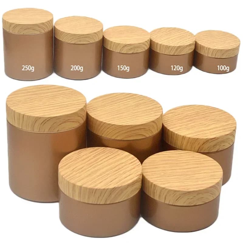 30 Stücke 100/120/150/200/250g PET Leere Kunststoffdose Nachahmung Holzmaserung Deckel Gesichtscreme Kosmetikbehälter Wiederverwendbare