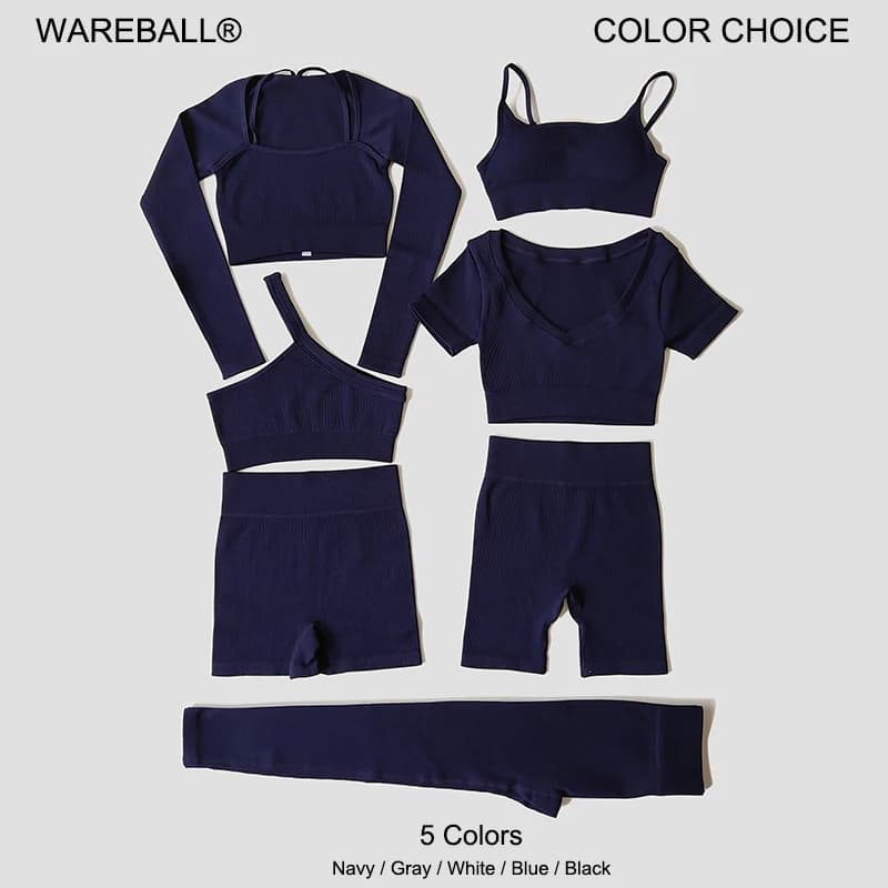 WAREBALL 2/3/7-teiliges nahtloses Yoga-Set für Damen, Sportanzüge, Trainings-BH, abgeschnitten, Sport, hohe Taille, Fitnessstudio, Legging,
