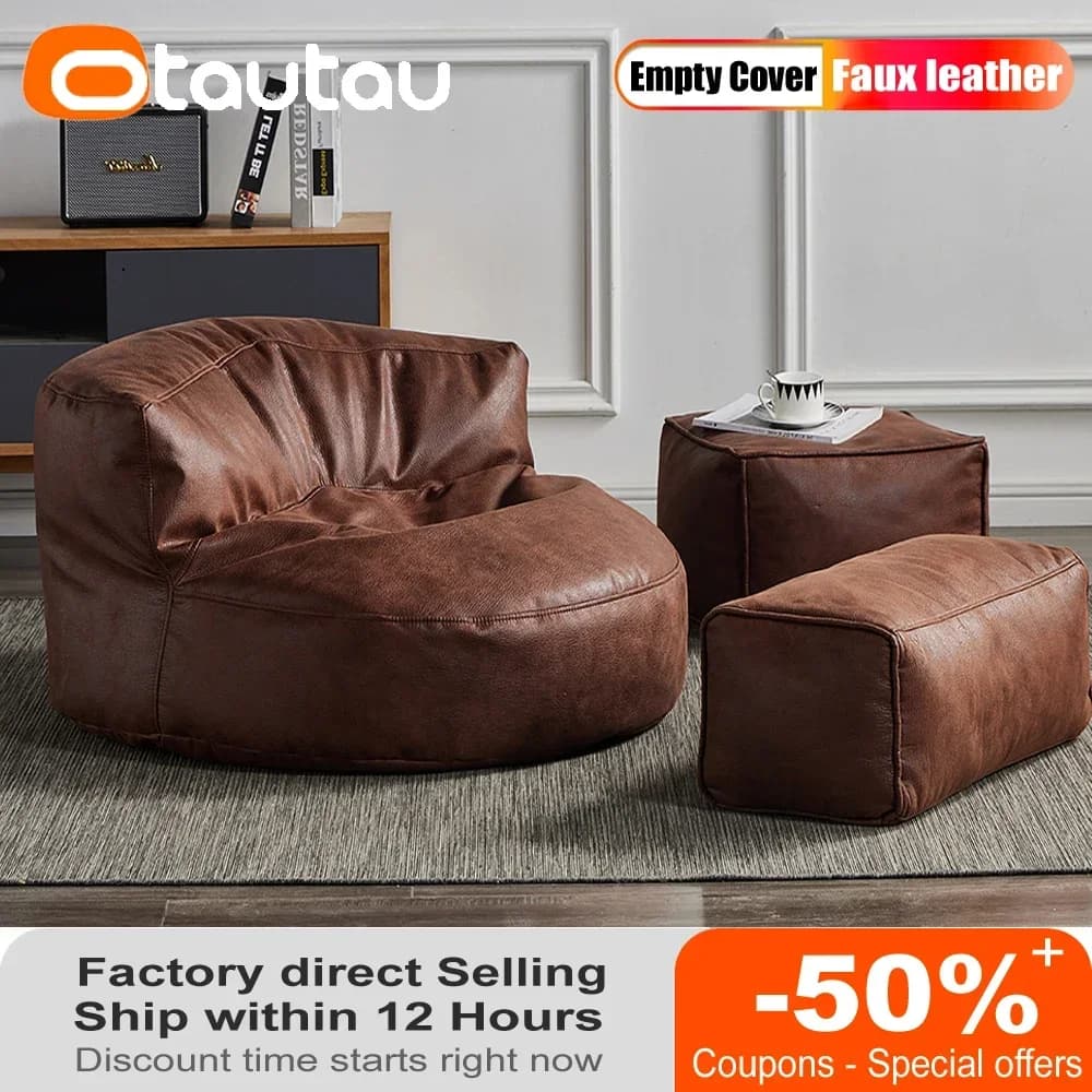 OTAUTAU 3,3 Fuß Kunstleder Pouf Sofagarnitur Bezug Sitzsack Stuhl Ottomane Fußstütze Sitzsack Eckcouch Sac Lounge Recliner SF004