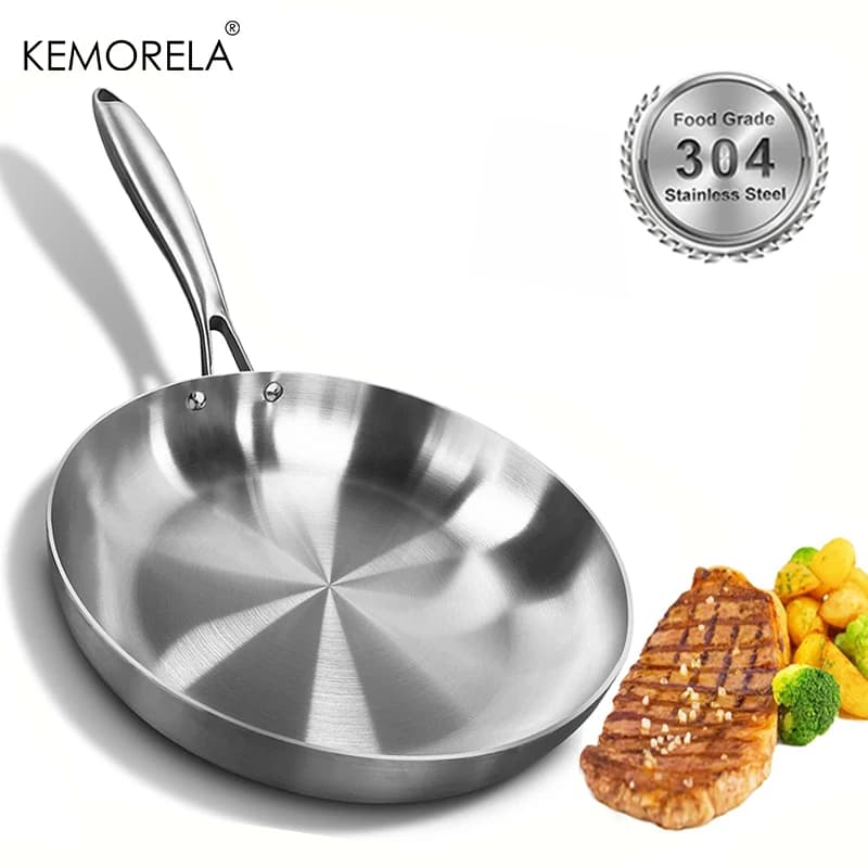 Bratpfanne aus Edelstahl 304, antihaftbeschichtete Pfanne, gebratener Steaktopf, unbeschichtetes Küchenkochgeschirr für Gasherd und Induktionsherd