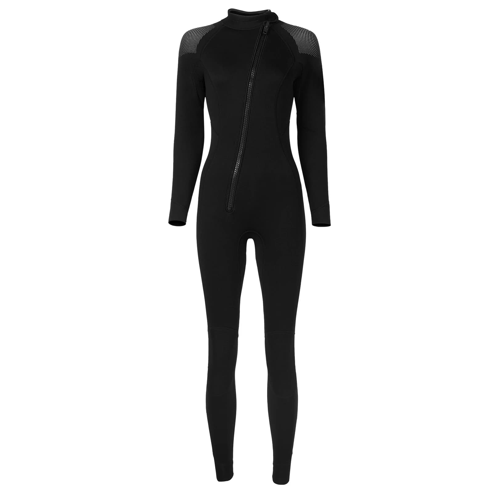 Einteiliger Thermo-Neoprenanzug für Damen, 3 mm Neopren, Stehkragen, lange Ärmel, diagonaler Reißverschluss vorne, Overall zum Schwimmen, Surfen,
