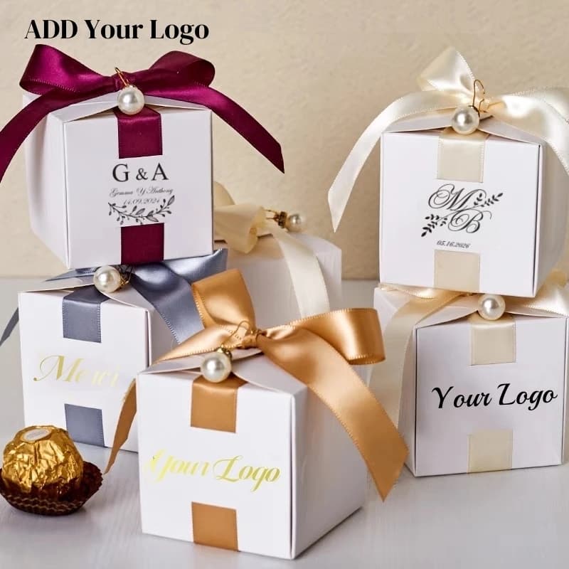 100-200 Stück Weiße Geschenkboxen aus Karton mit Band, Verpackung für Hochzeitsgeschenke, Dekoration, Schokoladenbox, Unterstützung für