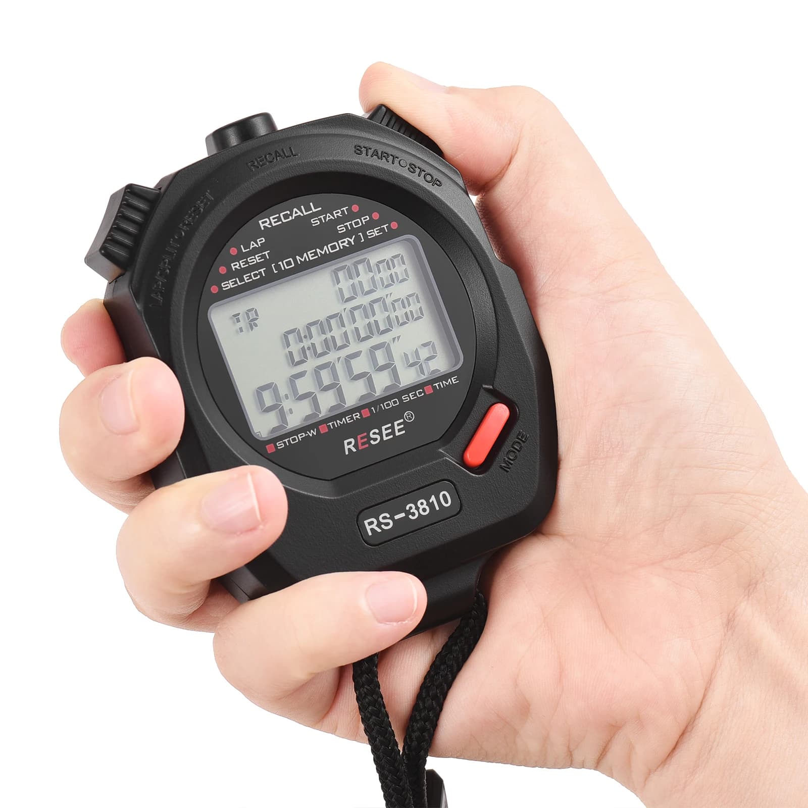 Sport Stoppuhr Timer Speicher digitale Stoppuhr 3 Reihen Anzeige Großbild Stoppuhr Sport Wecker läuft Timer