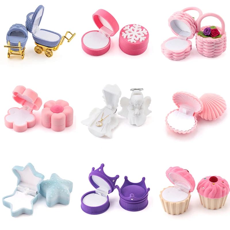 1 Stück schöne Samt-Schmuckschatulle, Behälter, Ehering-Box für Ohrringe, Halskette, Armband, Display, Geschenkbox-Halter, 16 Stile
