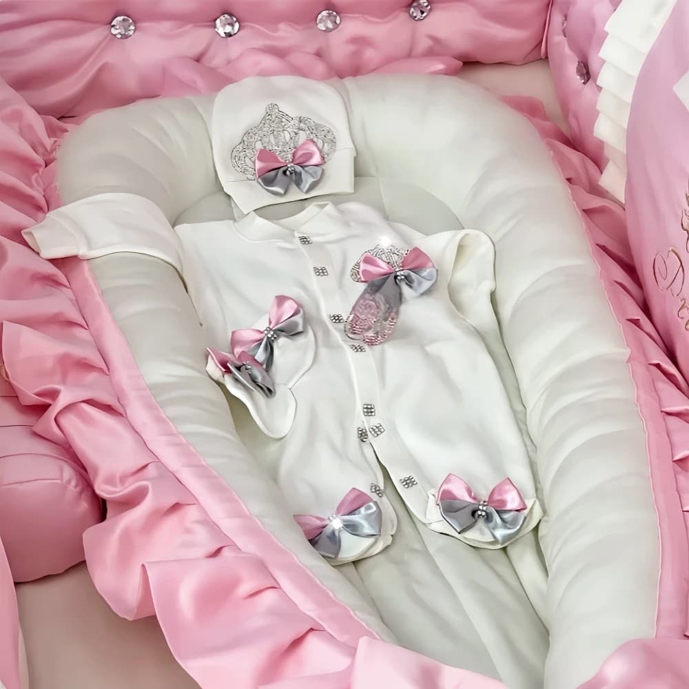 3-teiliges Kronen-Set für Babymädchen: Krankenhaus-Entlassungs-Outfit, Glitzer-Strampler und Mütze mit Personalisiertem Namen