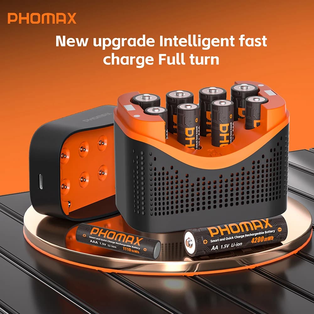 PHOMAX Neues schnelles Ladegerät und wiederaufladbare Batterie, 1,5 V AA 4200 mWh und AAA 1110 mWh Lithium-Batterie für Fernbedienung, Maus,