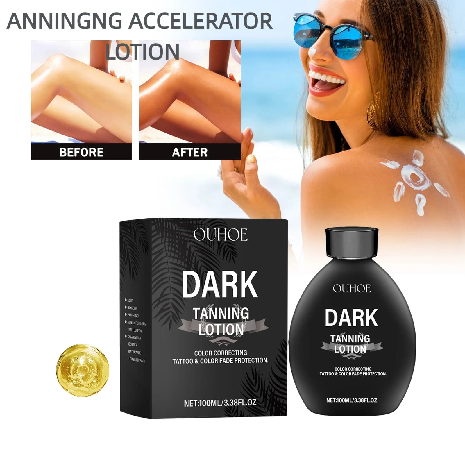 Bräunungsbeschleuniger Lotion Sommer Bronzer Strand Sonnenliege Solarium Bräunung Verbessert ungleichmäßigen Hautton Dauerhafte