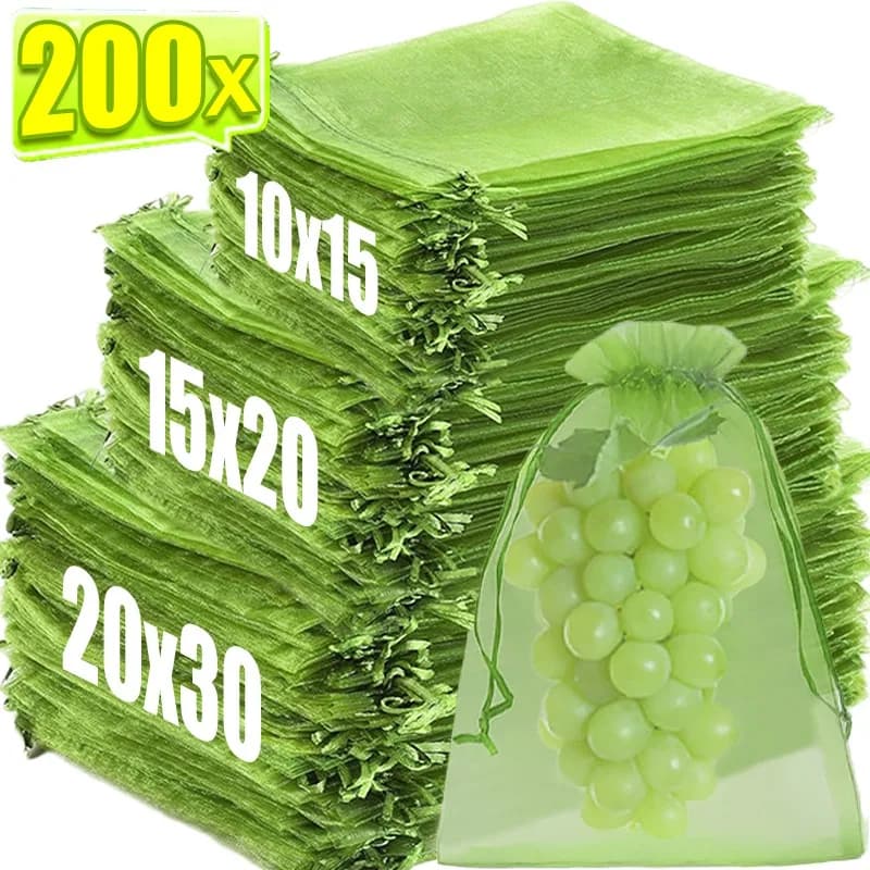 200/10x Obst Schutz Taschen Pflanze Wachsen Netting Tasche mit Kordelzug Insekten-proof Anti-Vogel Mesh Tasche gaze Beutel Gemüse Abdeckung