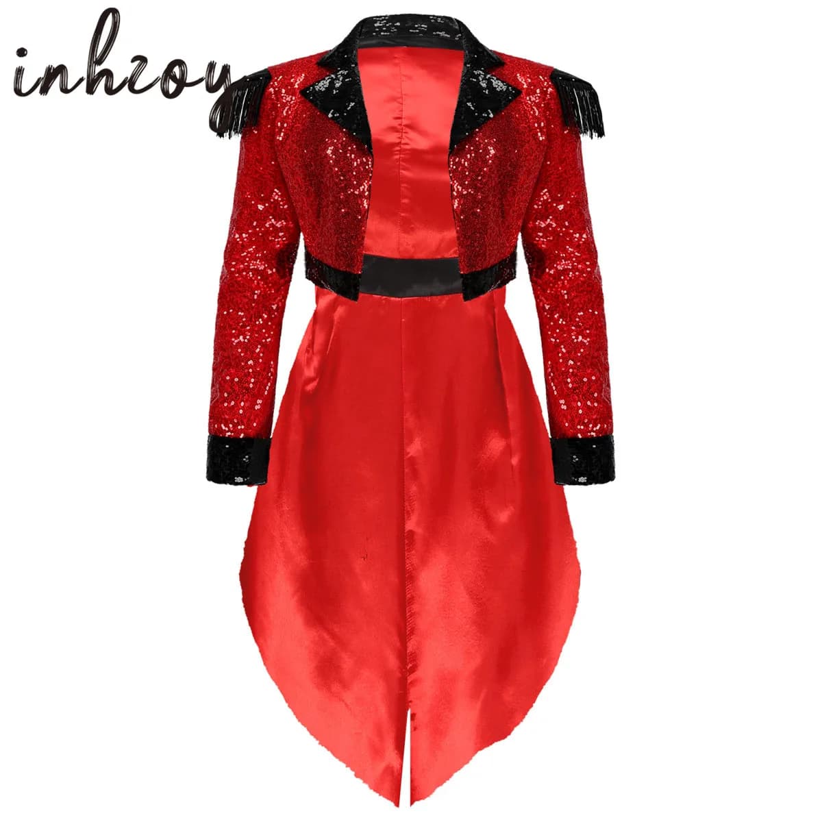 Funkelnden Pailletten Circus Ringmaster Jacke Smoking Mantel Kostüm Rave Outfits Frauen Halloween Showman Swallow-Tailed Blazer Mantel