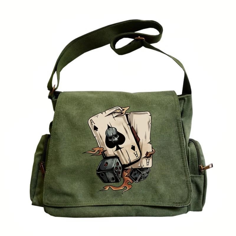 Retro Canvas Herren Messenger Bag Damen Umhängetasche Umhängetasche Aces Skull Print Große Kapazität Täglich