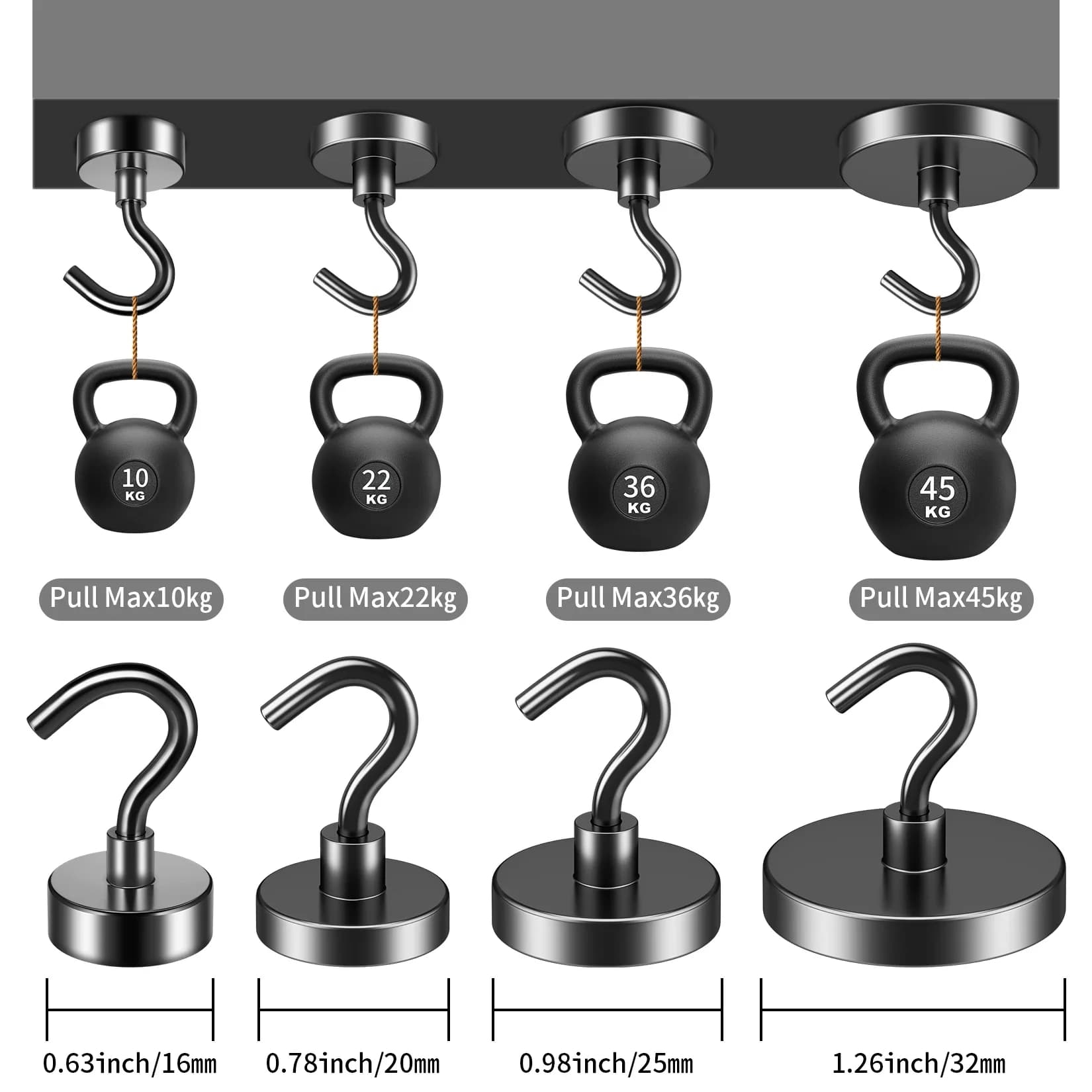 Magnetische Haken Heavy Duty zum Aufhängen, Magnet mit Haken für Zuhause, Küche, Arbeitsplatz, Büro (schwarz, 4 Stück/8/12)