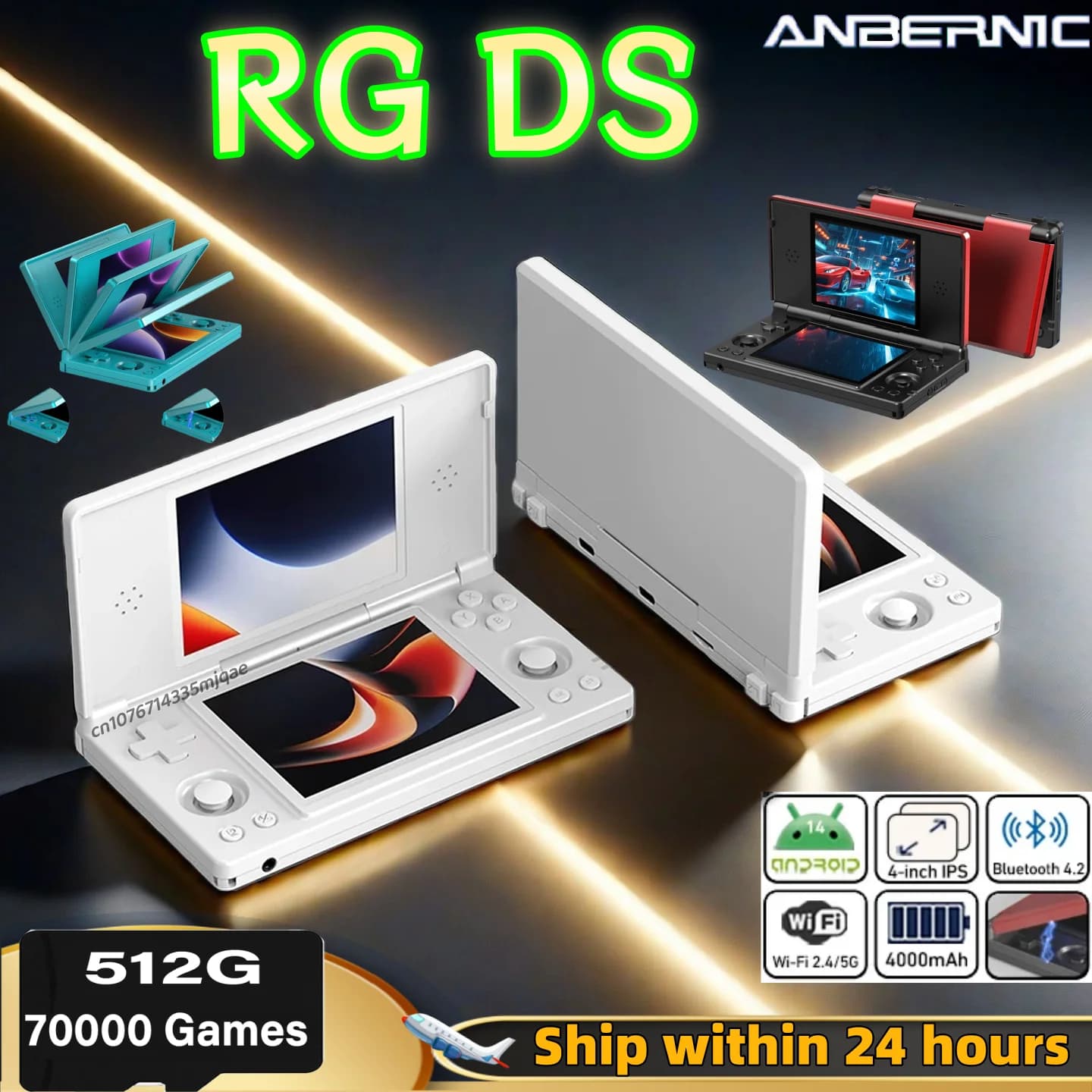 ANBERNIC RG DS Handheld-Spielekonsole 4" IPS Multi-Touch Dual-Screen Flip Videospiele Player Android 14 Unterstützung RixelHK Wifi RGDS